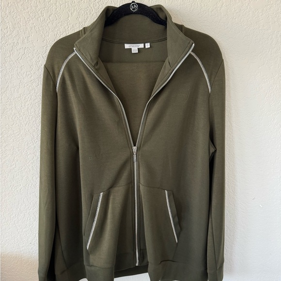 Chico's Olive Green Track Jacket - Picture 1 of 5